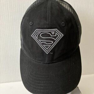 Superman Classic Symbol Black on Black Curved Brim Adjustable Dad Hat Black